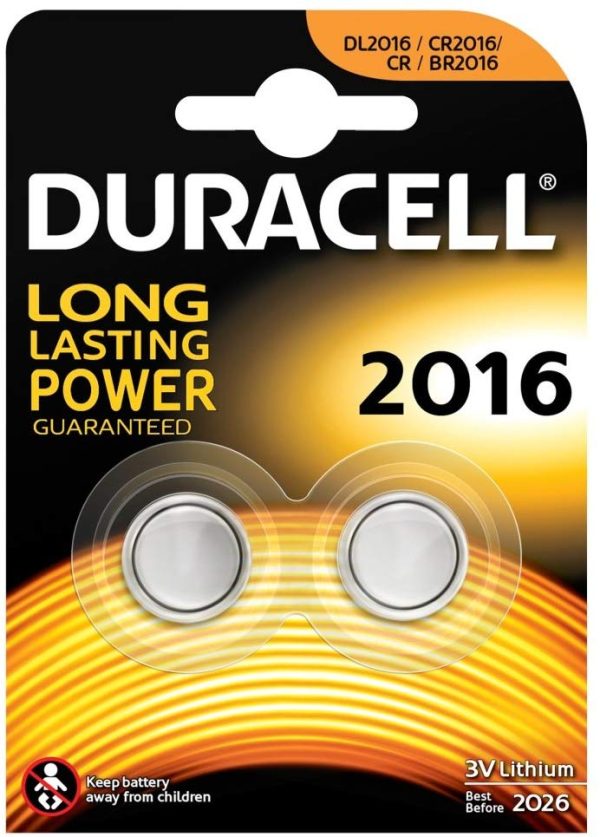 DURACELL DL2016 CR2016 LITHIUM COIN CELL BATTERIES PACK OF 2