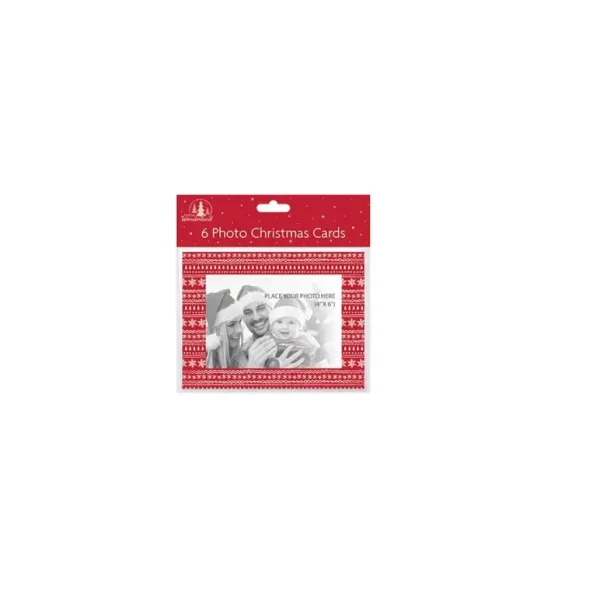 FETIVE WONDERLAND CHRISTMAS PHOTO CARD RED WITH NORDIC DESIGN PACK OF 6