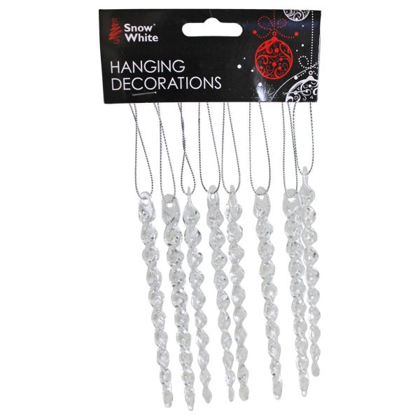 8 CLEAR ICICLE CHRISTMAS TREE DECORATIONS HANGING ORNAMENTS