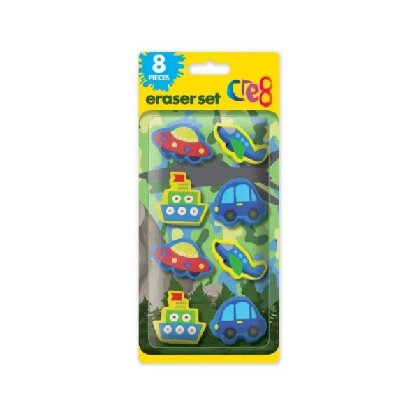 CRE8 BOYS VEHICLE ERASER SET pack of 8