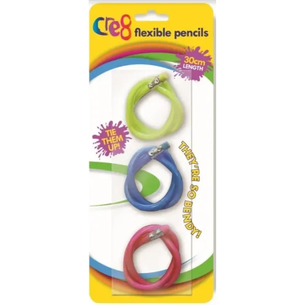 CRE8 FLEXIBLE BENDY PENCILS 30CM pack of 3