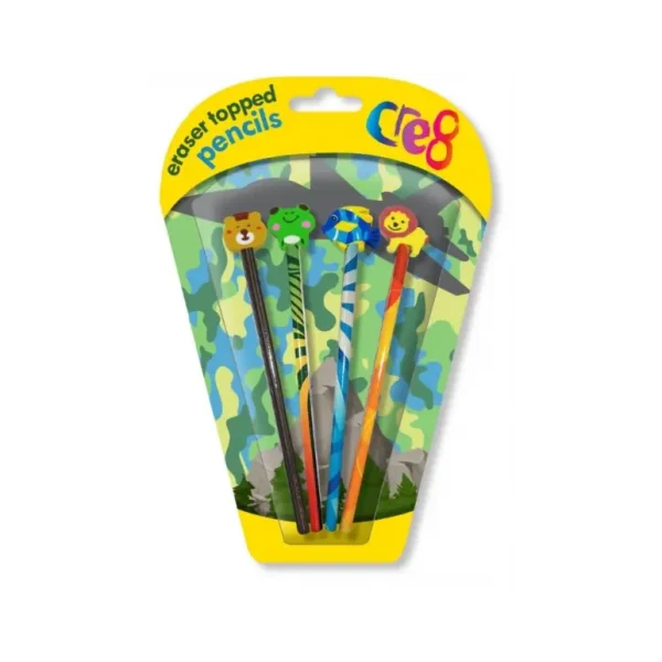 CRE8 BOYS PENCIL & ANIMAL SHAPE TOP ERASER SET PACK OF 4