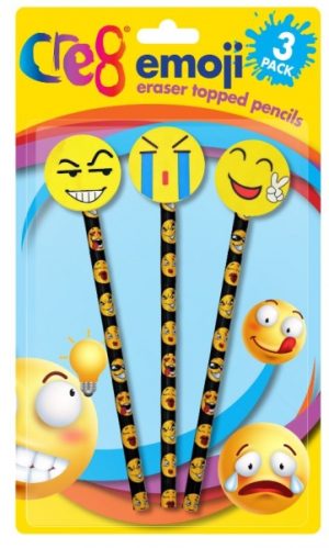 CRE8 EMOJI ERASER TOPPED PENCILS PACK OF 3