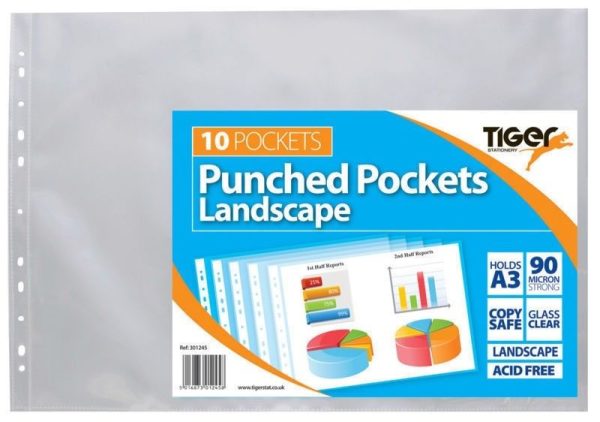 TIGER A3 LANDSCAPE PUNCHED POCKET PACK OF 10