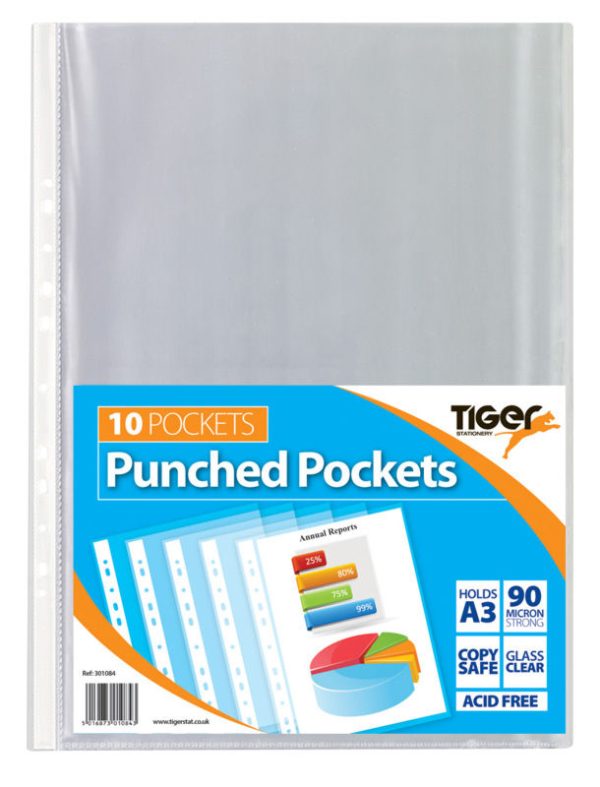 TIGER A3 PORTRAIT PUNCHED POCKET PACK OF 10