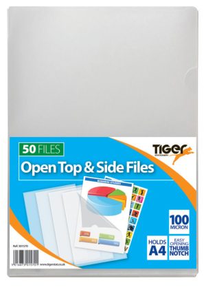 TIGER OPEN TOP & SLIDE CLEAR FILES PACK OF 50