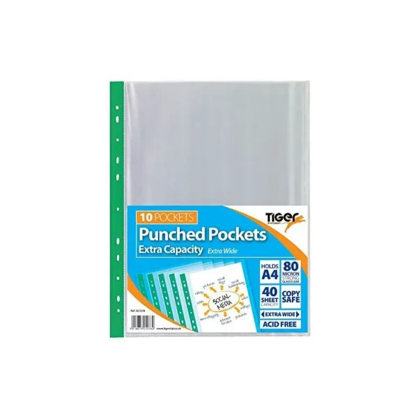 TIGER EXTRA CAPACITY PUNCHED POCKET PACK OF 10