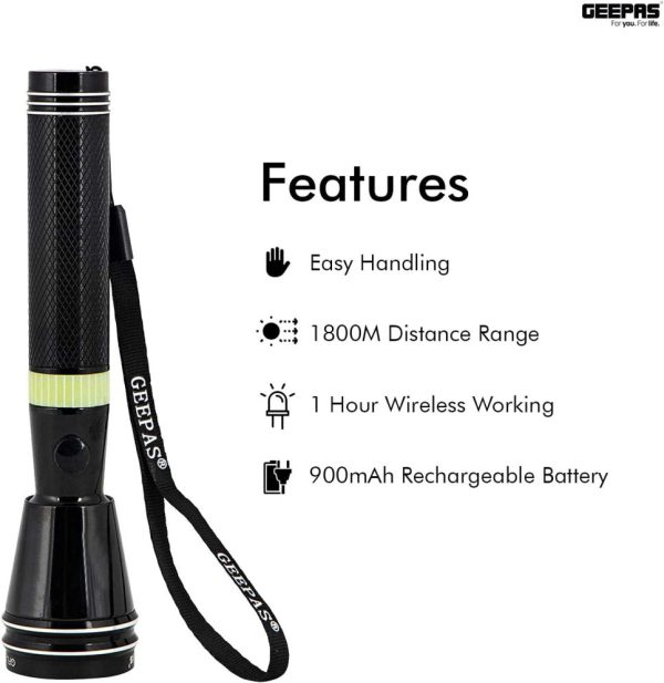 GEEPAS RECHARGEABLE LED FLASHLIGHT 3W 900MAH