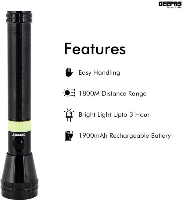 GEEPAS RECHARGEABLE LED FLASHLIGHT 3W 1900MAH