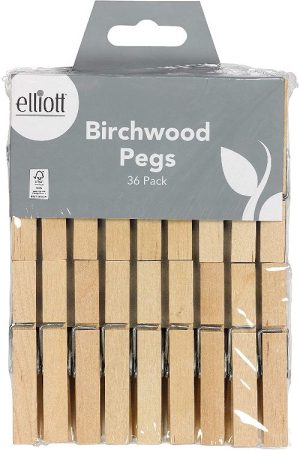 ELLIOTT 36 PCS HARDWOOD BIRCHWOOD CLOTHES PEGS