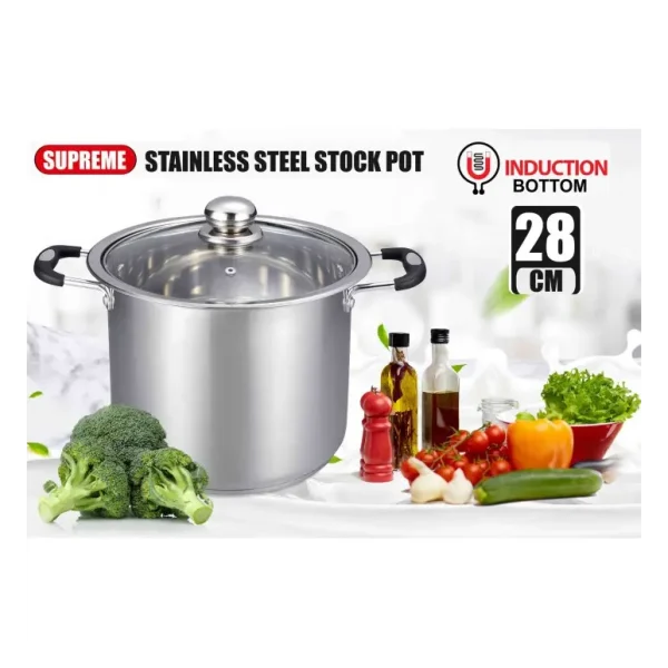 SUPREME STAINLESS STEEL STOCK POT WITH LID 28CM