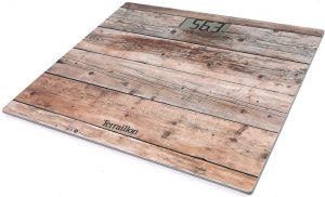 TERRAILLION SLIM DIGITAL BATHROOM SCALES GLASS PARQUET WOOD COMPACT 160KG