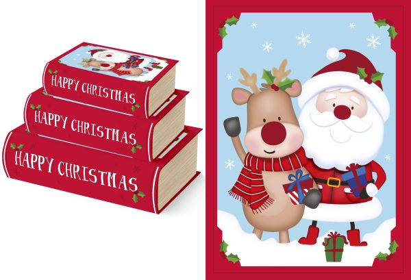 SANTA AND FRIENDS CUTE CHRISTMAS BOOK GIFT BOXES PACK OF 3