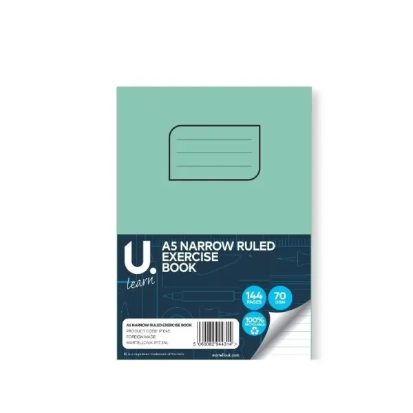 U LEARN A5 NARROW RULED EXERCISE BOOK 70GSM 72 SHEETS