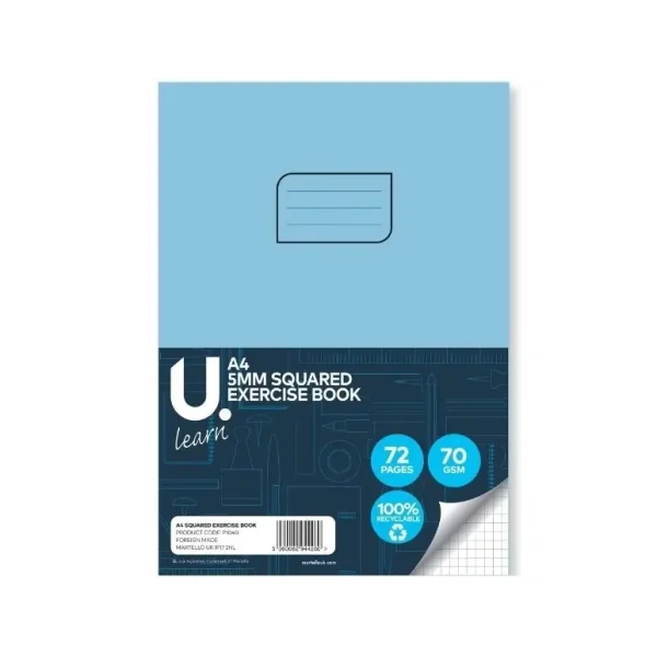 U LEARN A4 5MM SQUARED EXERCISE BOOK 70GSM 36 SHEETS