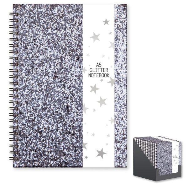 A5 SILVER GLITTER HARD COVER NOTEBOOK