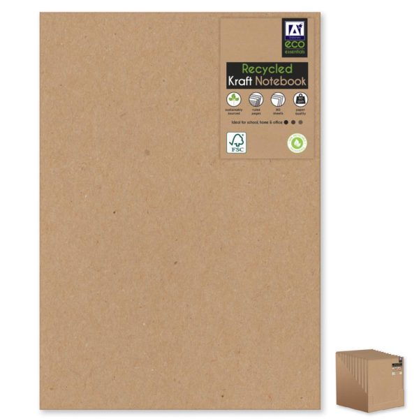 ECO ESSENTIALS RECYCLED KRAFT A4 NOTEBOOK 80GSM 80 SHEETS