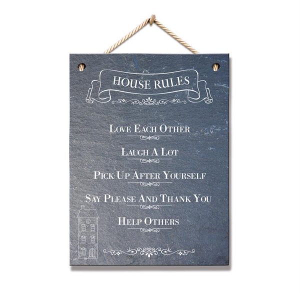 HOME COLLECTION SLATE HOUSE RULES PLAQUE 20CM X 15CM