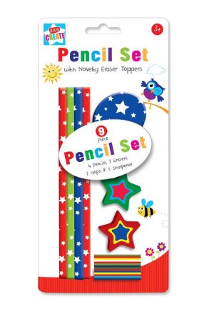 KIDS CREATE PENCIL & ERASER SET 9/PCS