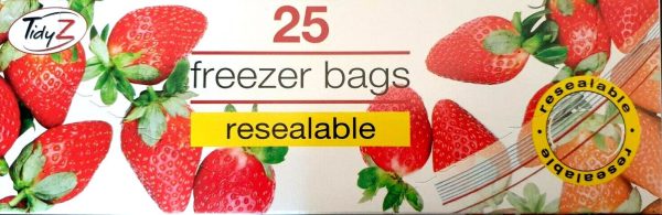 TIDYZ 25 LARGE FREEZER BAGS RESEALABLE ZIP SLIDE 23CM X 25CM APX