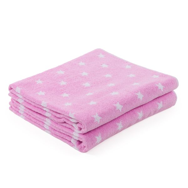 WESTWARD HO BATH TOWEL 70CM X 150CM PACK OF 2 - PINK STARS