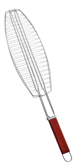 STAINLESS STEEL BBQ FISH GRILLING BASKET / RACK 15 X 61CM