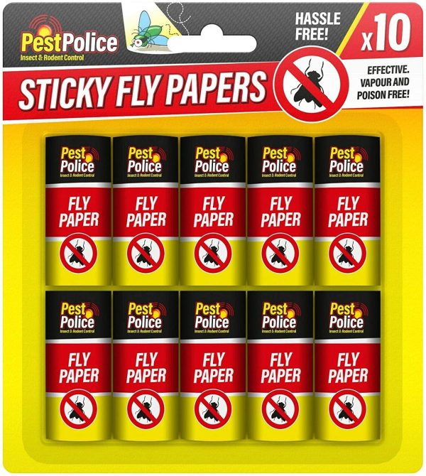 PEST POLICE STICKY FLY / INSECT CATCHERS PACK OF 10