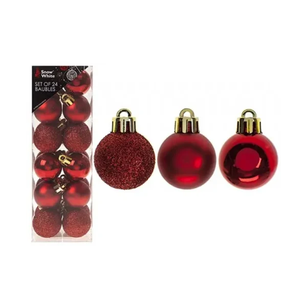 SNOWWHITE RED MINI BAUBLES PACK OF 24