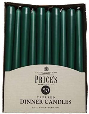 PRICES GREEN TAPERED DINNER CANDLE UNWRAPPED 7HRS PACK OF 50