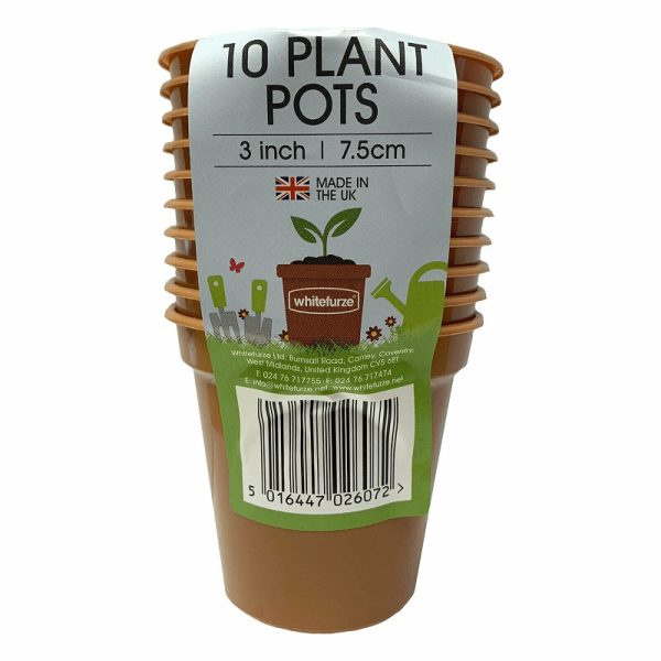 WHITEFURZE TERRACOTTA PLASTIC GARDEN PLANT POTS 7.5CM PACK OF 10