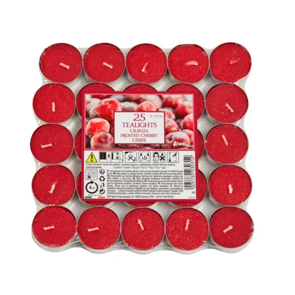 ALADINO CHERRY TEALIGHT CANDLE 4HRS PACK OF 25