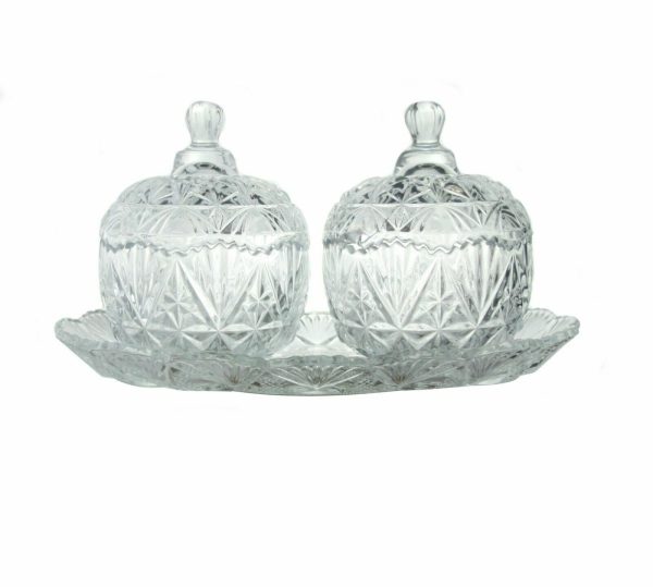 GDELI GLASSWARE GLASS CANDY JARS WITH TRAY PACK OF 2