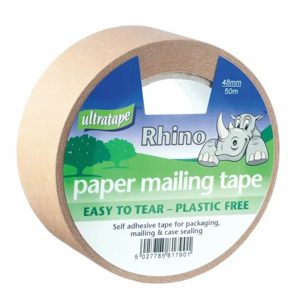 RHINO EASY TEAR KRAFT BROWN PAPER PACKAGING TAPE 48MM X 50M