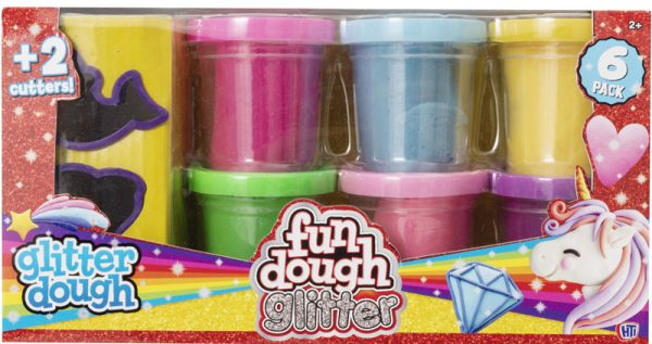 GLITTER FUN PLAY DOUGH WITH CUTTERS PACK OF 6