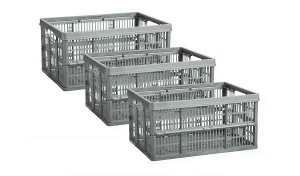 PLASTIC STORAGE FOLDING / COLLAPSIBLE CRATES 32L - GREY