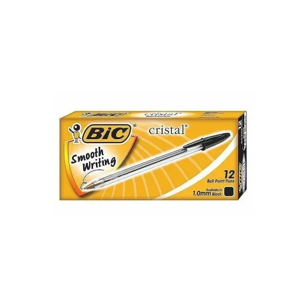 BIC CRISTAL MEDIUM 1MM PEN PACK OF 12 - BLACK