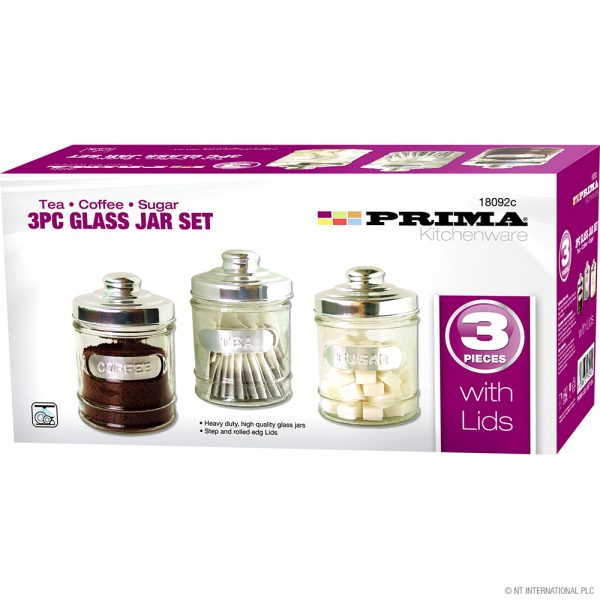 PRIMA TEA / COFFEE / SUGAR GLASS JAR SET PACK OF 3