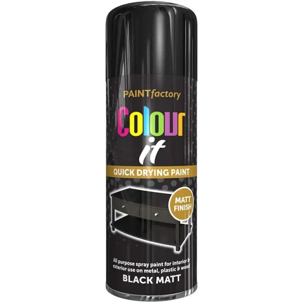 PAINT FACTORY COLOUR IT ALL PURPOSE MATT BLACK 400ML QUICK DRY