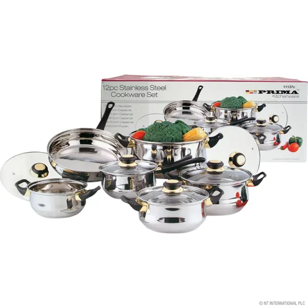 PRIMA STAINLESS STEEL COOKWARE SET WITH LIDS 12PCS