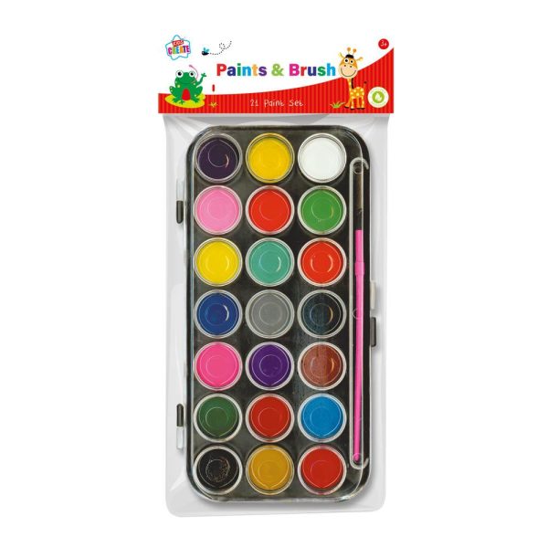 KIDS CREATE 21 COLOUR PAINT PALETTE AND BRUSH SET