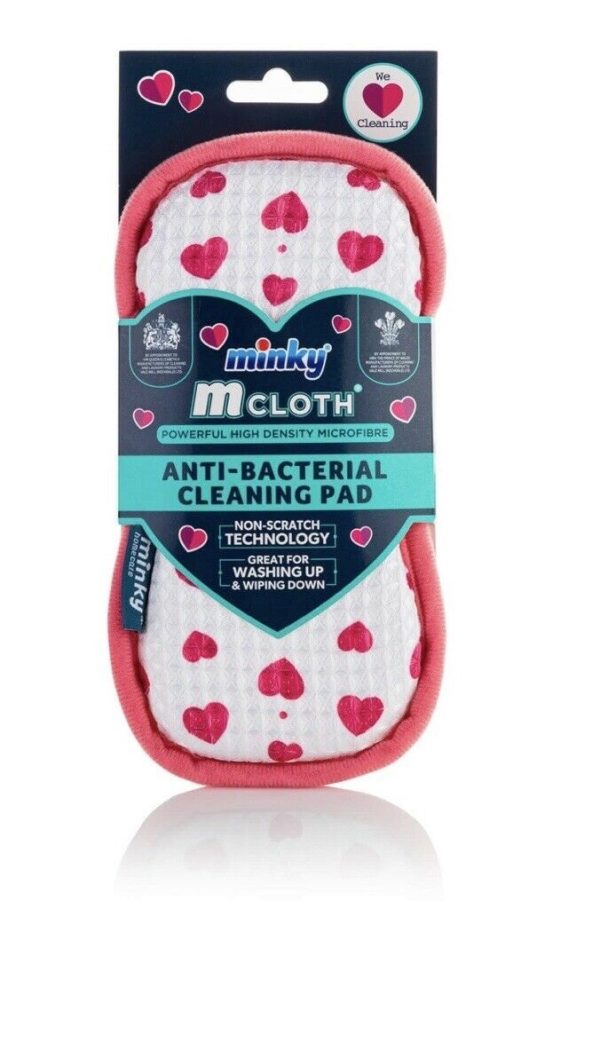 MINKY M CLOTH ANTI BACTERIAL CLEANING PAD - PINK HEART