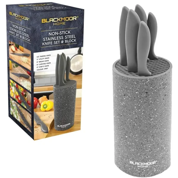 BLACKMOOR HOME 5 PIECE KNIFE SET WITH BLOCK GREY