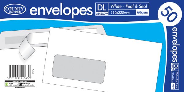 COUNTY DL WHITE PEEL AND SEAL ENVELOPES PACK OF 50