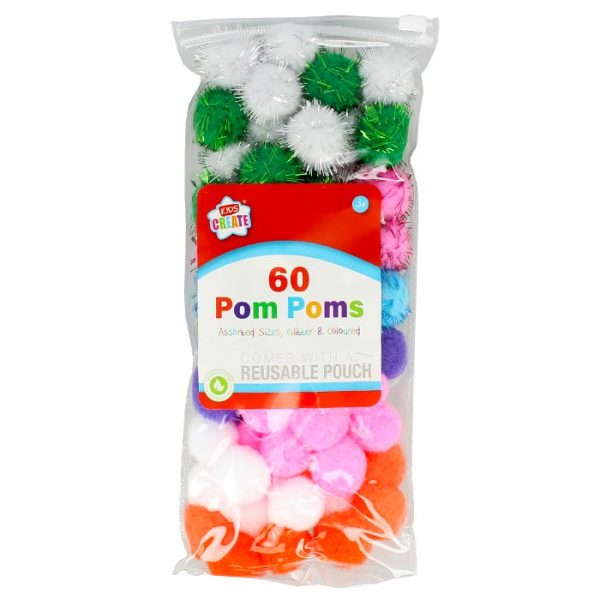 KIDS CREATE MIXED POM POMS PACK OF 60