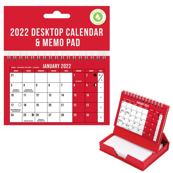 2022 DESKTOP CALENDAR & MEMO PAD MONTH TO VIEW SPIRAL BOUND PLANNER RED