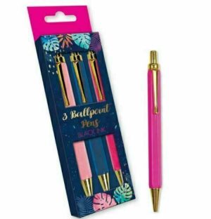 STYLISH EDGE DESIGN 3 BALLPOINT PENS MEDIUM BLACK PINK BLUE INK