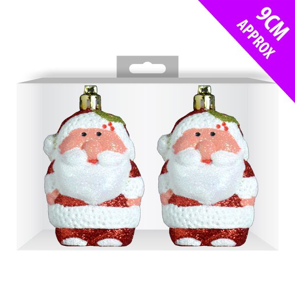 CHRISTMAS GLITTER SANTA BAUBLES PACK OF 2