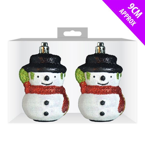 CHRISTMAS GLITTER SNOWMAN BAUBLES PACK OF 2