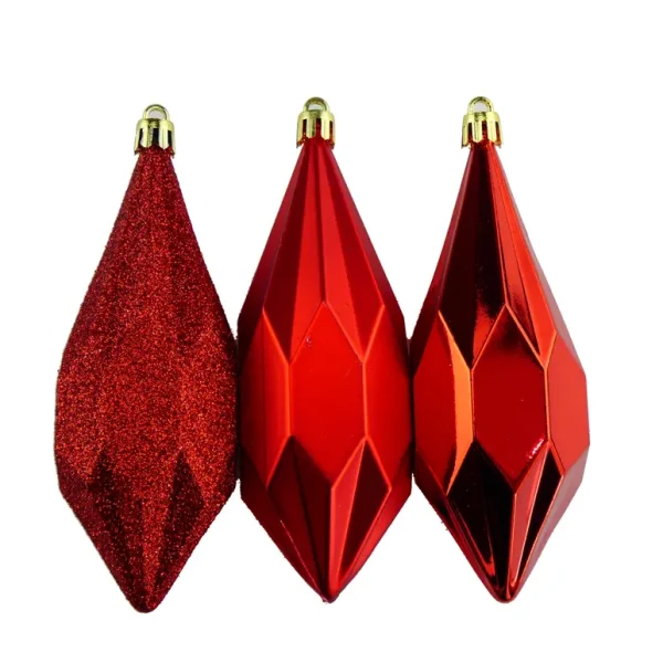 CHRISTMAS GEO DROPS BAUBLES 14CM PACK OF 3- RED