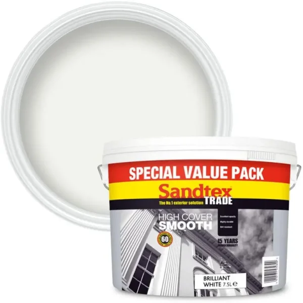 SANDTEX TRADE HIGH COVER SMOOTH PURE BRILLIANT WHITE PAINT 7.5L